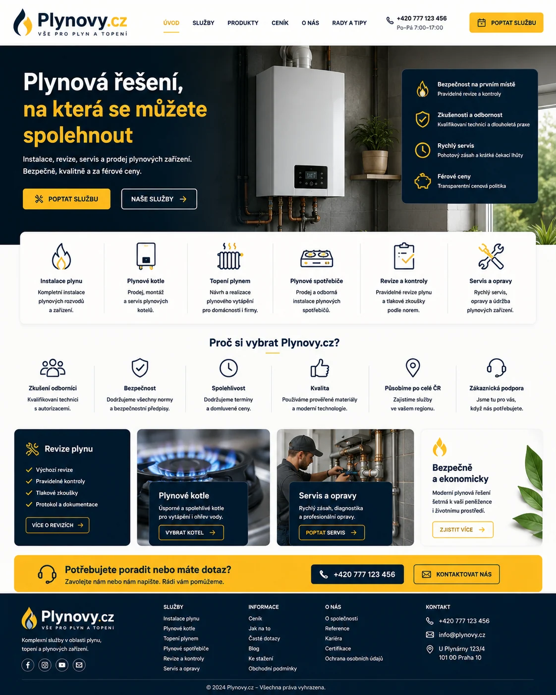 Vizuální návrh možného projektu Plynovy.cz zaměřeného na plynové vytápění, zařízení a technické služby